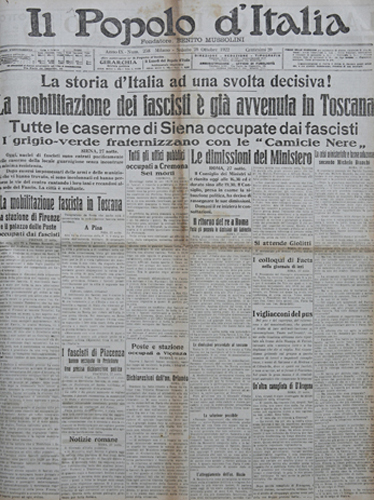 La prima pagina del Popolo d’Italia (Biblioteca di Storia moderna e contemporanea - Roma)